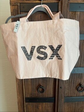 Victoria's Secret Pale Pink VSX Canvas Tote with Black Logo